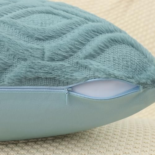 decorUhome Faux Fur Plush Soft Aqua Throw Pillow Covers 26x26 Set of 2