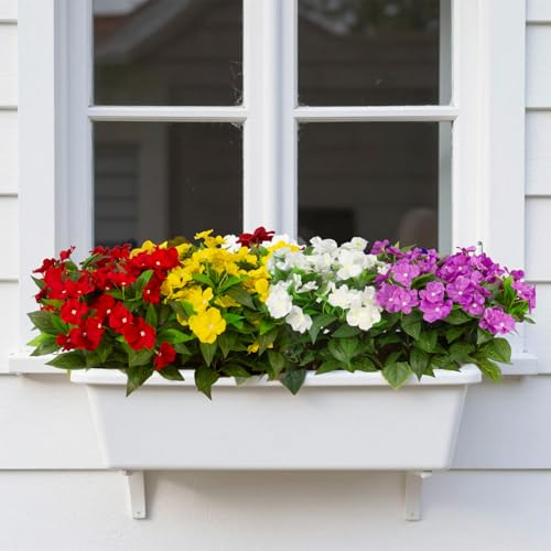 Daynight 4 Pcs Artificial Impatiens Flowers for Outdoor Flowers UV Resistant Faux Red Flowers Impatiens Bushes Silk Artificial Flowers Bouquet for Patio Garden Porch Decor (4, Red)