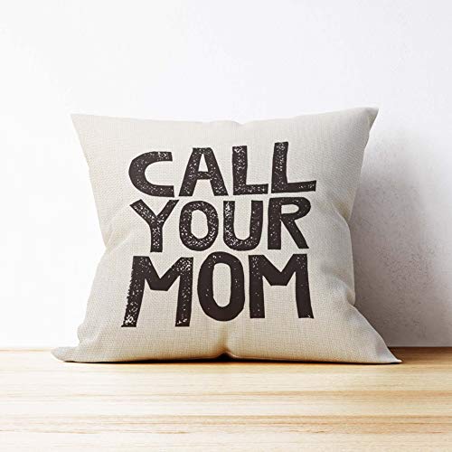 Mancheng-zi Call Your Mother Pillow, Call Your Mom Funny Throw Pillow Case, 18 x 18 Inch Decorative Cotton Linen Cushion Cover for Sofa Couch Bed (18x18, White)