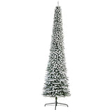 Nearly Natural 11ft. Flocked Pencil Artificial Christmas Tree with 850 Clear Lights and 1435 Bendable Branches