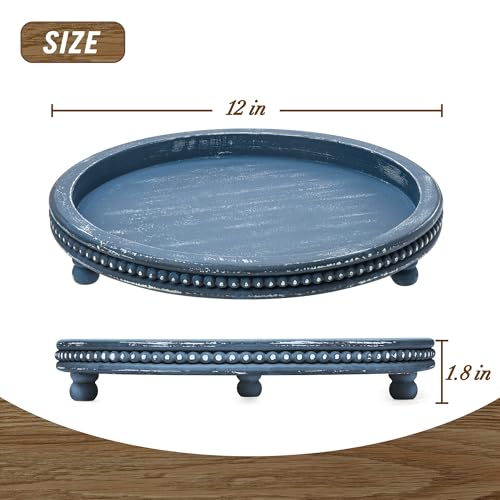 Handmade 12 Inch Decorative Tray, Small Beaded Tray Coffee Table Decor, Blue Decorative Display Risers for Coffee Table, Dining Room Entryway and Living Room