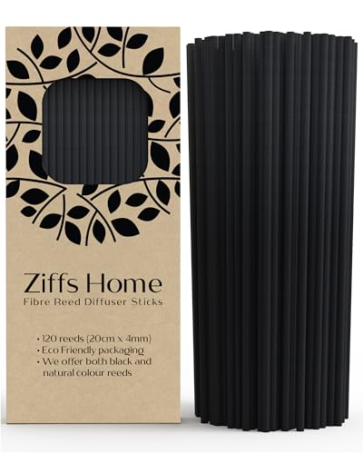 Ziffs Home® 120pcs Black Fibre Reed Diffuser Sticks - 20cm/7.87in x 4mm/0.16in - Thick Reeds Sticks - Fibre Reeds for Diffusers