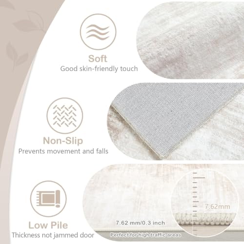 Area Rugs 6x9 Living Room: Washable Rug Modern Abstract Large Rug Soft Non Slip Neutral Rugs Stain Resistant Indoor Carpet for Bedroom Kitchen Dining Room Table Nursery Home Office Rugs(Beige,6'x9')