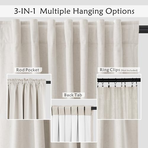 UHITECH Black Out Curtains 54 Inch Long Linen Blackout Curtains for Bedroom Short Cream Drapes for Living Room Thermal Insulated 2 Panels Set (52W x 54L)