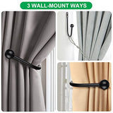 Curtain Holdbacks, 4pcs Curtains Holder Wall Mounted Drapery Tiebacks Retro Window Hook for Home Decor, Matte Black