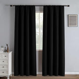 IGEMAEVE Black 100% Blackout Curtains 84 Inch Length 2 Panels Set, Black Out Curtains for Bedroom 84 Inch Long, Rod Pocket Energy Saving Room Darkening Drapes for Living Room Dining Room Window