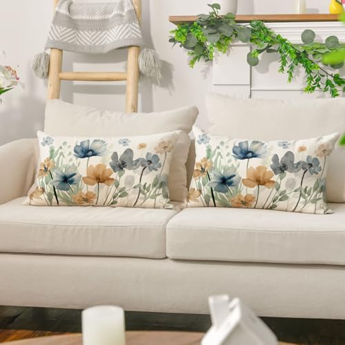 AVOIN colorlife Poppy Chinoiserie Flowers Pillow Covers 12x20 Inch Set of 2