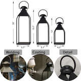 Decorative Metal Lanterns Indoor Outdoor, Candle Holder for Porch, Patio, Fireplace, Floor, Wedding, Christmas, Fall, Holiday, Farmhouse Table Centerpiece (Black, Set of 3 20" 15.7" 12")