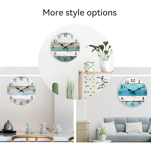 CHYLIN Wall Clock, Silent Non Ticking Battery Operated, Rustic Coastal Country Clock Decorative for Bathroom Kitchen Bedroom 8