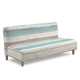 Decorative Armless Futon Cover Stretch Futon Sofa Bed Slipcover Machine Washable Printed Couch Cover Non-Slip Furniture Protector for Home Decor, Wood Grain Print White Blue