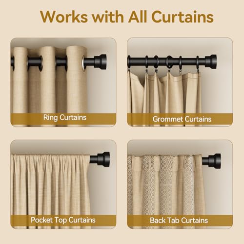YaFex Curtain Rods 32-144 Inch, Heavy Duty 1 Inch Adjustable Curtain Rod for Windows, Black Extra Long Window Treatment Rods, Modern Design, Easy Installation