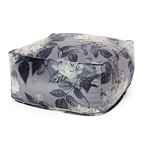 Christopher Knight Home Reigle Large Flower Print Pouf - Flower Print on Gray