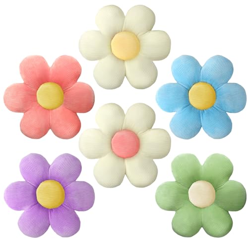 Sratte 6 Pcs Flower Pillows Flower Shaped Throw Pillows Cute Daisy Pillow Seating Cushions for Adults Reading Leisure Home Bedroom Sofa Chair Couch Decor(Classic Color,19.69 Inch)