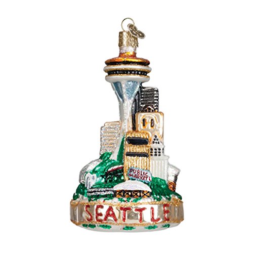 Old World Christmas Seattle Skyline Glass Blown Ornament for Christmas Tree, Handcrafted Holiday Decoration, Landmark Collection