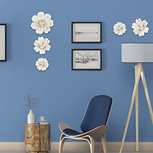 LIUCOGXI 5 Pcs Ceramic Flower Wall Decor Handcrafted 3D Hanging Porcelain Flowers Wall Art Ceramic Peony White Sculpture for Girls Room Hallway Farmhouse Home Decor