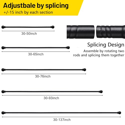 2 Pack Black Curtain Rods for Windows 28 to 48 inch, 5/8 inch Small Cafe Window Curtain Rods, Short Drapery Rod for Bedroom Kitchen (Size：30-50 Inch, Matte Black)