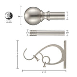 Double Curtain Rod for Windows 36-72", Adjustable Double Drapery Rod with Round & Barrel Finials, Brushed Nickel Decorative Curtain Rod, 1-Inch Front and 5/8 Inch Diameter Back Window Curtain Rod