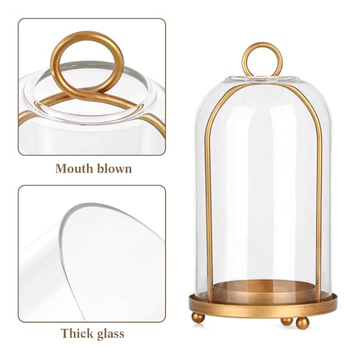 Vintage Brass Metal Candle Lantern with Thick Glass Dome Set of 2