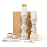 Kurrajong Farmhouse Candle Holders - Boho Set of 2 Tall Candle Stands | Decorative Wood 10" and 12" high | White Washed Candle Holders for Pillar Candles