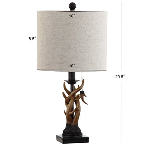 JONATHAN Y 20.5" Brown Rustic Antler Table Lamp for Bedroom Farmhouse Decor, Mini Faux Antler Desk Lamp with Gray Linen Shade, Lodge Cabin Nightstand Lamp, LED Bulb JYL1031A