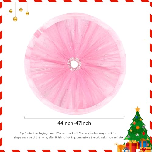 FIABC Christmas Wedding Tree Skirt,45 inch 4-Layer Fluffy Romantic Pleated Sparkly Skirt Decoration Xmas Tree Ornament for Holiday and Party(Pink)