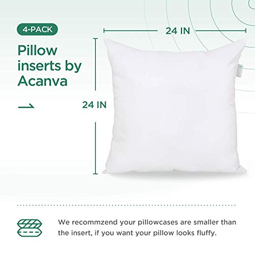 Acanva Decorative Square Throw Pillow Inserts for Sofa Bed Couch & Chairs, 24x24(4 Count), White