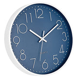 Foxtop Modern Wall Clock Silent Non Ticking Battery Operated Quartz Round Wall Clock Decor for Bedroom Kitchen Home Office School (12 Inch, Cerulean)