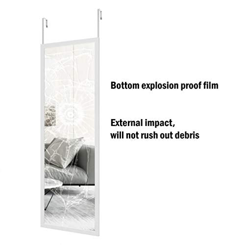 whitebeach 48" x 16" Over The Door Full Length Mirror Wall Mounted Hanging with 2 Metal Hangers for Bedroom Living Room Bathroom White