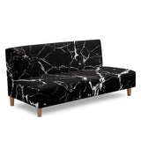 Black Marble Futon Covers Slipcover Full Size Furniture Protector Indoor Armless Sofa Slipcover with Elastic Bottom Soft Home Decor Pet Protection
