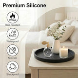 Round Tray Silicone Black, 10.6 Inch Bathroom Tray Countertop Decor, Vanity Trays for Bathroom Organizers, Waterproof Bathroom Tray for Counter, Decorative Coffee Table Tray