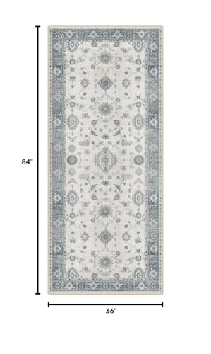 GENIMO 3x7 Non Slip Runner Rug, Washable Lightweight Hallway Misty Blue