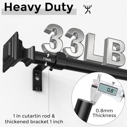 VOIIY Curtain Rods for Windows 48 to 84 Inch, Black 1 Inch Adjustable Decorative Curtain Rod, Modern Heavy Duty Window Treatment Rods, Single Splicing Metal Drapery Rod for Bedroom, Living Room