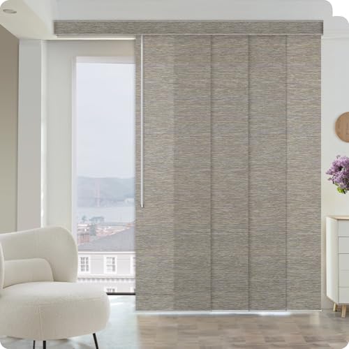 Graywind Manual Sliding Panels Natural Woven Panel Track Blinds Wand Control Window Blinds for Patio Sliding Glass Door Large Windows Width Up to 153", Custom Size (Terrazzo)