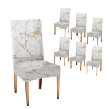 TOMWISH Dining Room Chair Covers Set of 6, Spandex Slipcover Stretch Removable Parson Chair Covers Marble White Grey and Gold Abstract Art Painting Chairs Seat Cover for Dining Room