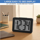 Digital Clock Large Display Battery Operated | Easy Read 2.5" LCD Alarm Clock with On Demand Backlight, 12/24 Hour, Small Desk Clock for Office Kitchen Bedroom
