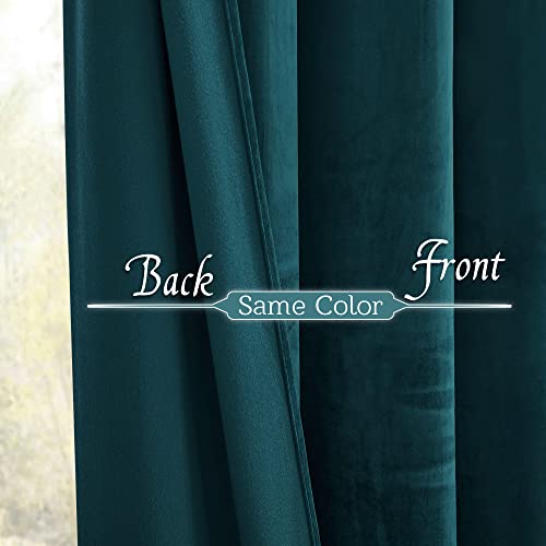 RYB HOME Teal Blue Velvet Curtains 84 inch Length 2 Panels Set, Blackout Velvet Curtains Drapes for Light & Draft Block Holiday Decor for Bedroom Living Room Guest Room, Peacock Blue, W52 x L84 inches