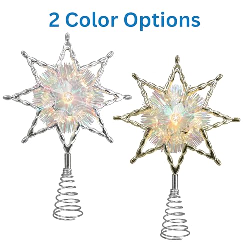 Philips 11.25" Silver Star Treetopper with Iridescent Tinsel - 3 Light Functions with Control Box and Coil - 10 Bicolor Microdot LEDs - 72" Lead-in
