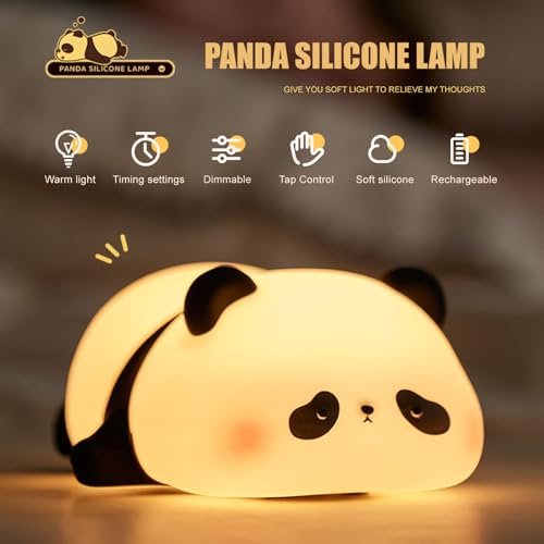 Panda Night Light for Kids, Cute Panda Lamp Silicone Nursery Night Light Bedroom Nightlights USB Rechargeable Bedside Lamp for Baby Children Toddlers Women Teen Girls Breastfeeding Gift