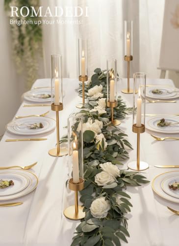 Romadedi Glass Hurricane Candle Holders for Candlestick, Gold, Set of 18