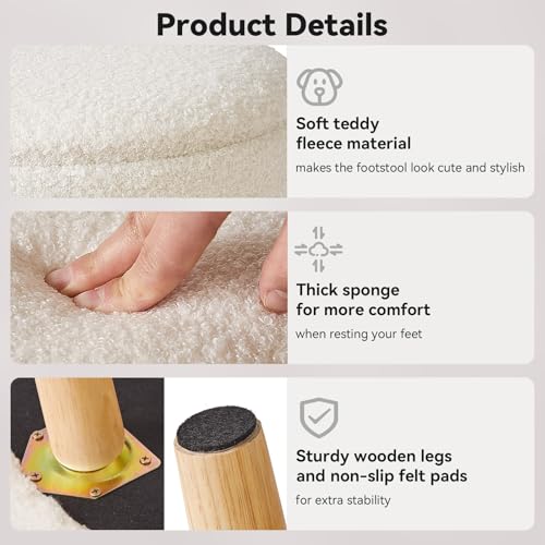 IBUYKE Small Foot Stool Ottoman with Storage, Round, Cream