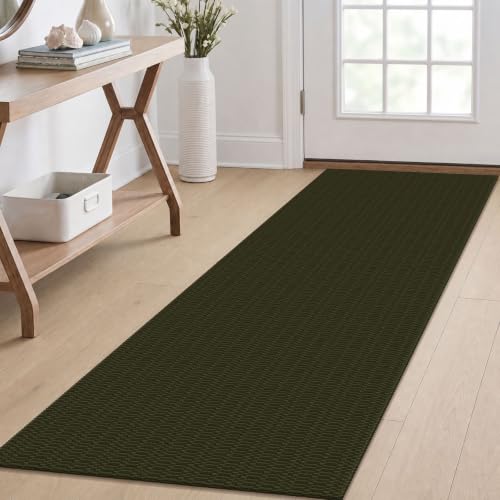 KOZYFLY 2x6 Washable Non Slip Kitchen Runner Rug, Sage Green/Taupe