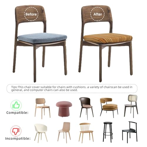 4PCS Dining Chair Covers for Dining Room Bamboo Board Texture Chair Seat Cover Stretch Parsons Chair Slipcover Removable Washable Seat Cushion Slipcovers Cover for Kitchen Office