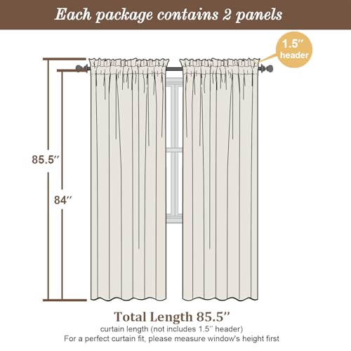 Chyhomenyc White Sheer Curtains 84 Inch Length 2 Panels Set, Light Filtering Tufted Textured Soft Airy Rod Pocket Gentle Leaf Window Treatment Drapes for Bedroom Living Room, 42" Wx84 L, 2PCS