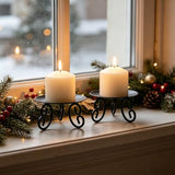 Hosley Set of 2 Black Iron Pillar Candle Holders, 5-Inch Round Candle Stands with Scroll Feet, Rustic Farmhouse Table Centerpiece Decor for Weddings, Spa, and Home