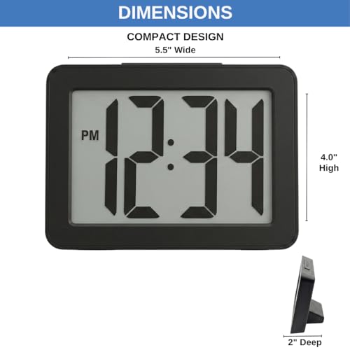 Digital Clock Large Display Battery Operated | Easy Read 2.5" LCD Alarm Clock with On Demand Backlight, 12/24 Hour, Small Desk Clock for Office Kitchen Bedroom