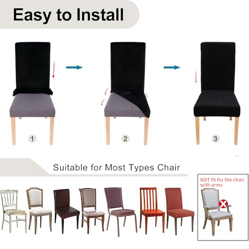 Smiry Velvet Stretch Chair Covers for Dining Room Set of 4, Soft Fit Removable Washable Kitchen Parsons Chair Slipcover Protector, Black
