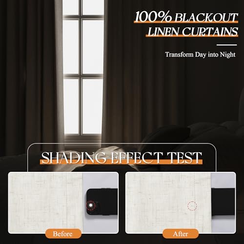 96 Inch Linen Blackout Curtains 2 Panels for Bedroom Living RoomCream Natural 100% Black Out Curtains 96 Inches Long Thermal Noise Reduction Light Blocking Drapes Rustic Country 8ft Back Tab Beige