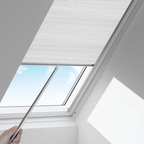 TIPIACE Manual Pattern Cellular Shades Cordless Honeycomb Blinds Full Blackout Fabric Window Shades for Skylight (White 93021A)