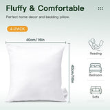 OTOSTAR 4 Pack Premium Waterproof Pillows Inserts, 16 x 16 Outdoor Decorative Throw Pillow Inserts Soft Fluffy Plump Cushion Inserts for Patio Garden Bench Farmhouse Sofa Couch Bed, White