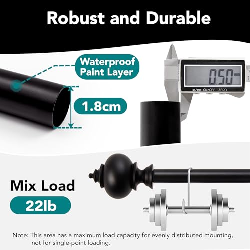 Deconovo Adjustable Curtain Rod for Windows, 3/4 Inch Diameter Heavy Duty Window Rod with Decorative Finials and Installation Hardware, 48"-84", Black, 1 Pack